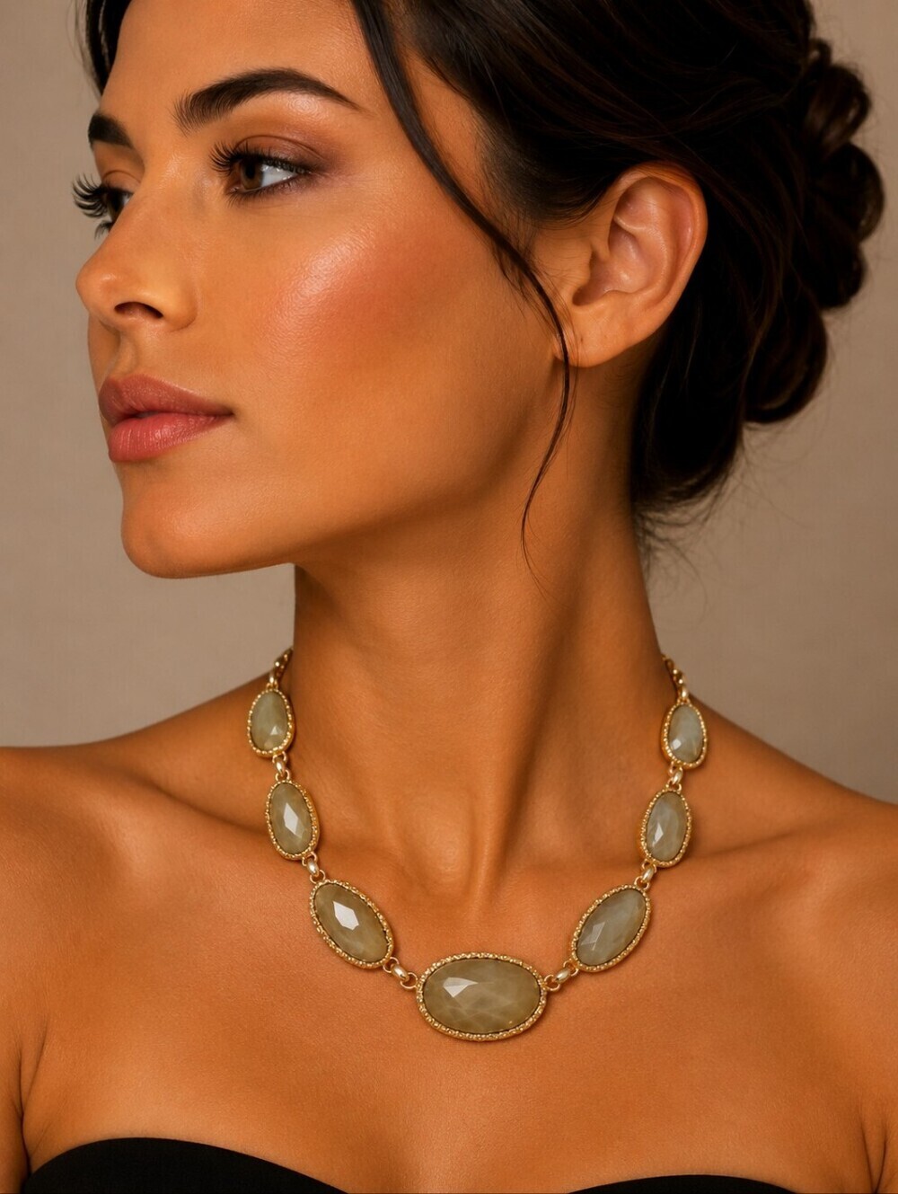 3/$30 Vintage Style Faux Faceted Moonstone Riviere Collar Necklace
